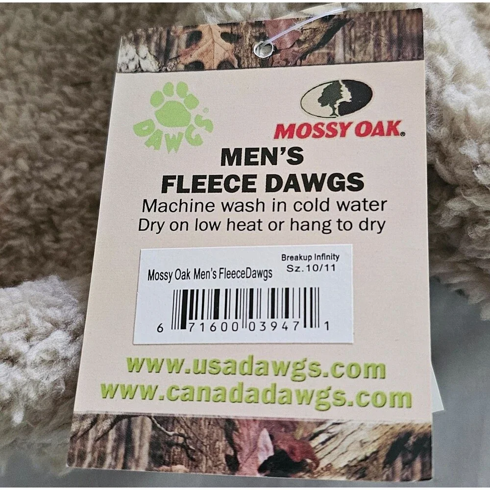 Dawgs Men’s 10/11 Fleece Lined Mossy Oak Camo Clogs NWT Warm Comfort Slip On